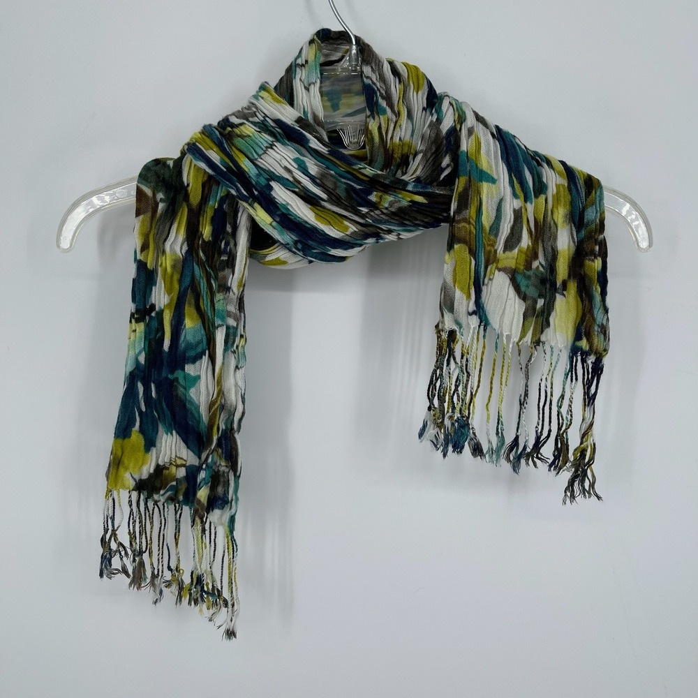 New‎ York & Company Women's Multi Crinkle Floral Fringe Rectangle Scarf Size OS
